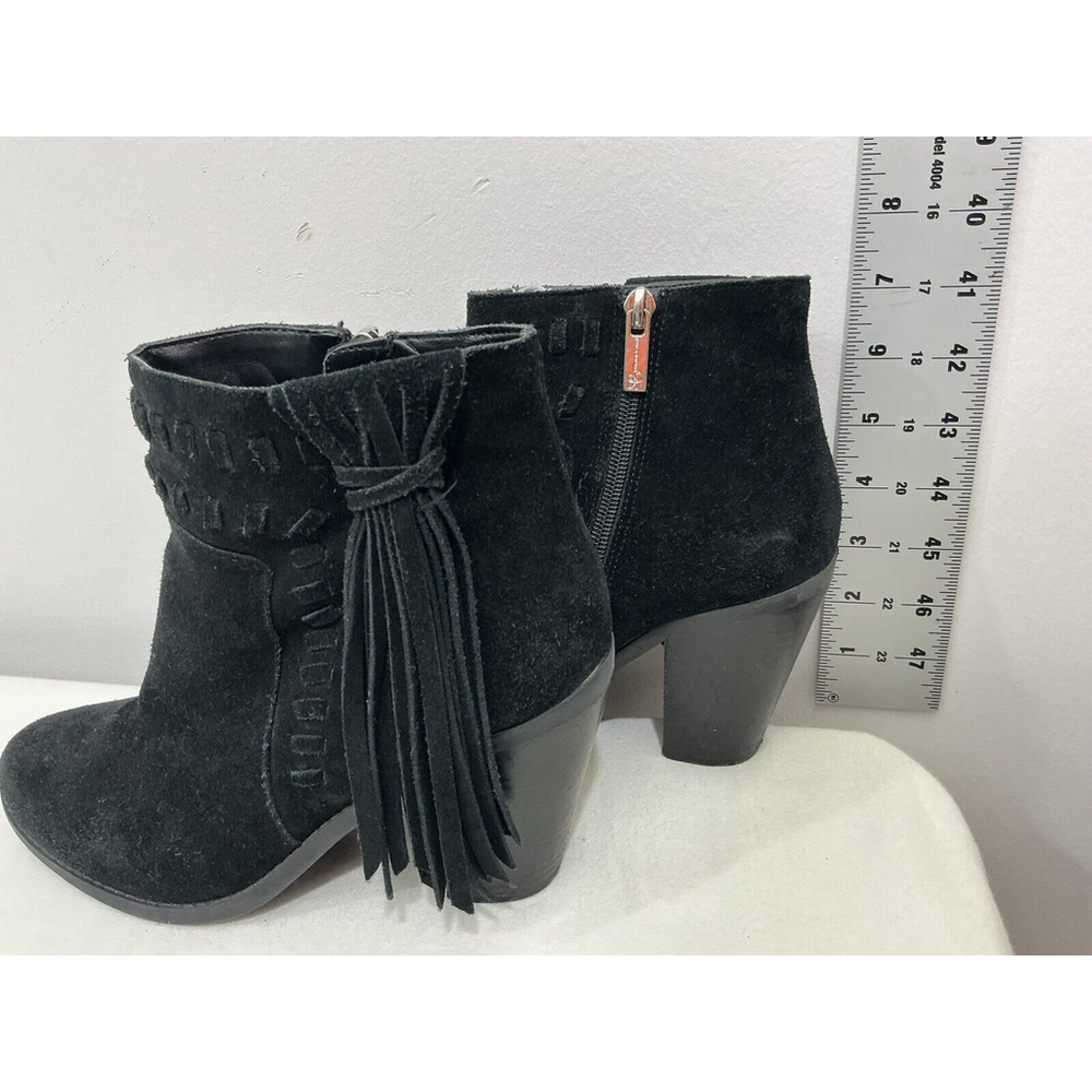 Womans Jessica Simpson Chassie Black Suede Tassel Block Heel Ankle Boots 7.5 M - Picture 4 of 9